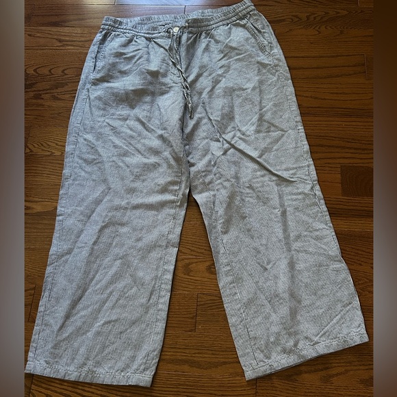 Talbots Women’s Linen/cotton Black and White Striped Pants  Sz 16 - Picture 1 of 4